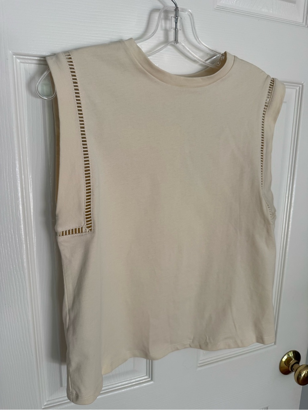 Mango Cream Sleeveless Tank with Ladder Cutout Trim